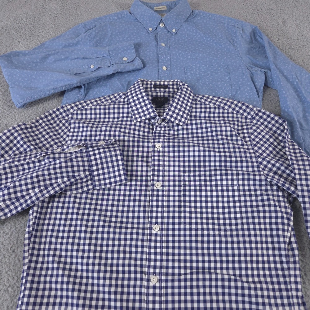 LOT OF 2 J Crew Shirt Mens M Slim Fit Untucked Ludlow 120s Ply Gingham Geometric